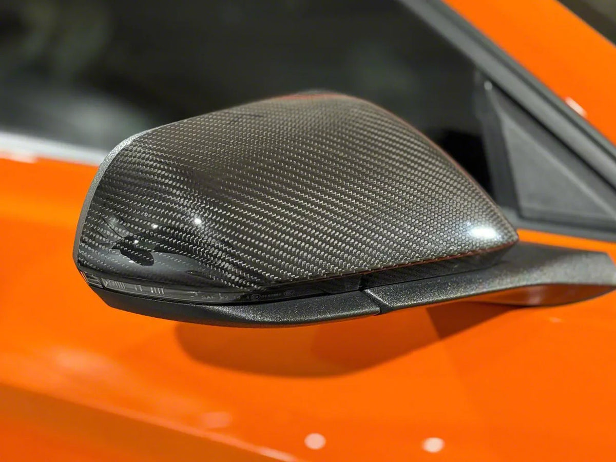 MMD Mirror Covers; Carbon Fiber (15-23 Mustang w/ Mirror Signals)