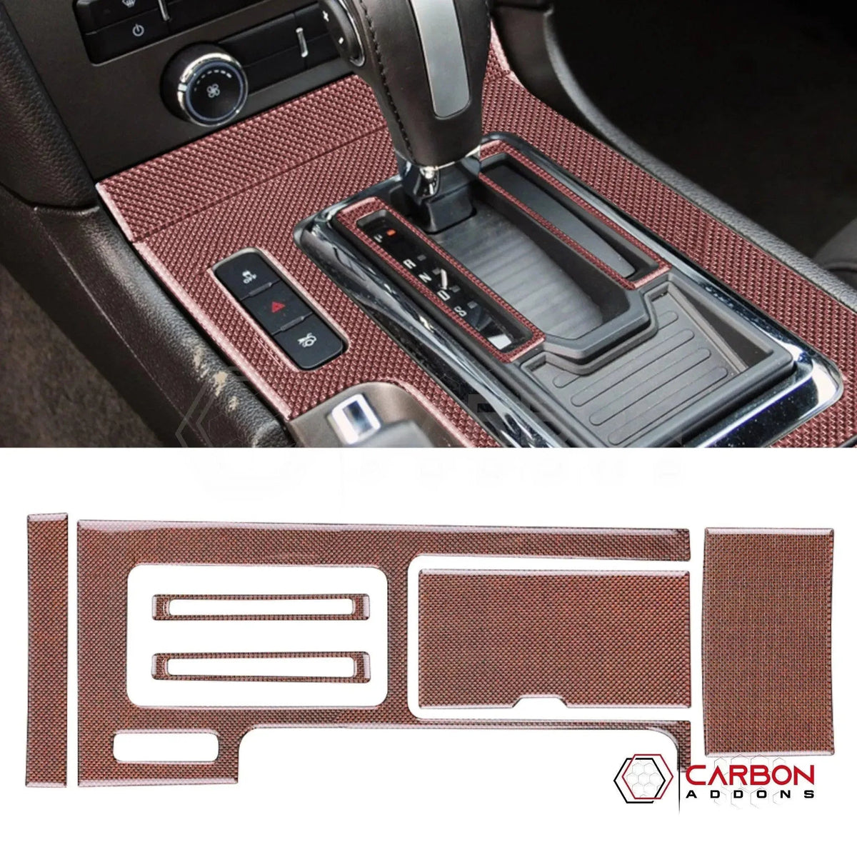 Reflective Carbon Fiber Center Console Trim Overlay For Mustang 2010-2014