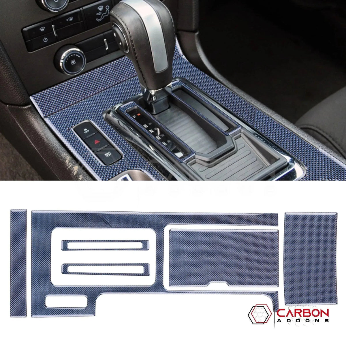 Reflective Carbon Fiber Center Console Trim Overlay For Mustang 2010-2014