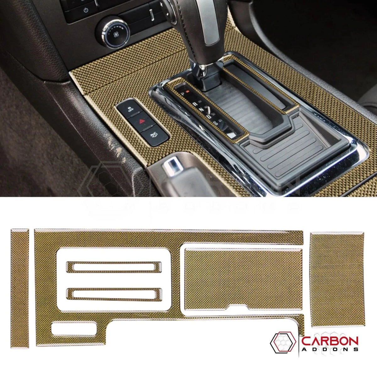 Reflective Carbon Fiber Center Console Trim Overlay For Mustang 2010-2014