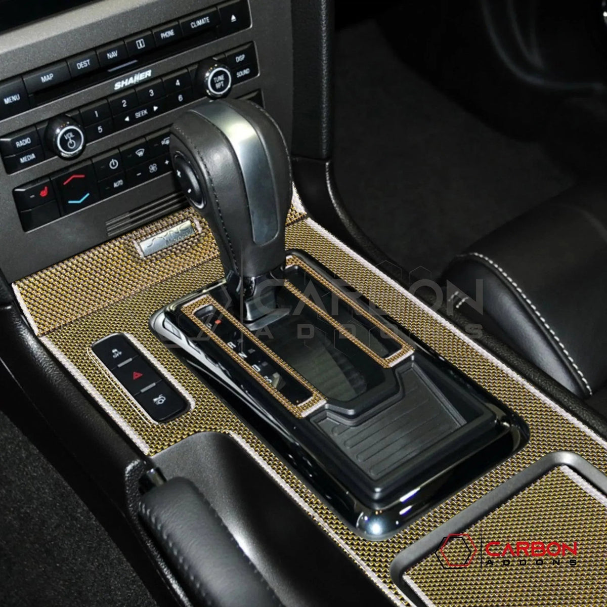 Reflective Carbon Fiber Center Console Trim Overlay For Mustang 2010-2014
