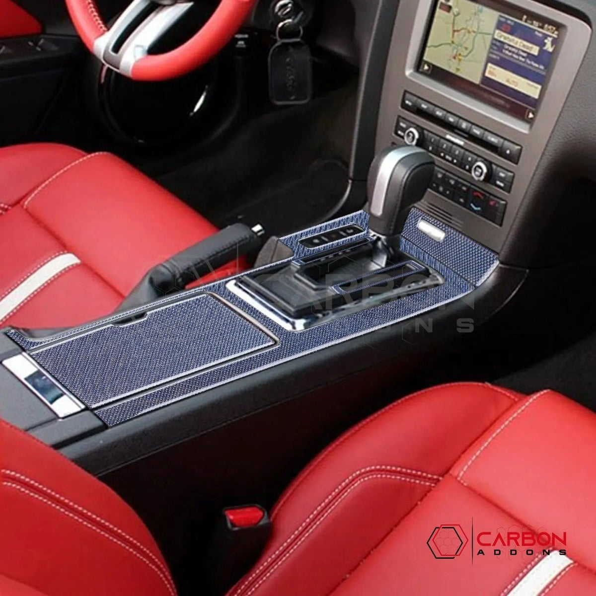 Reflective Carbon Fiber Center Console Trim Overlay For Mustang 2010-2014
