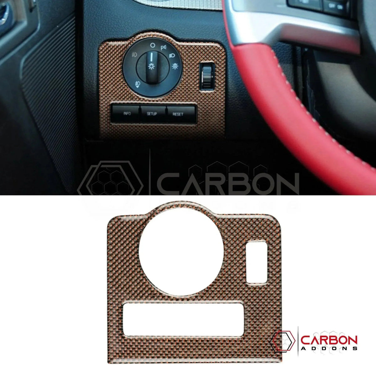 Reflective Carbon Fiber Headlight Control Trim Overlay For Mustang 2010-2014