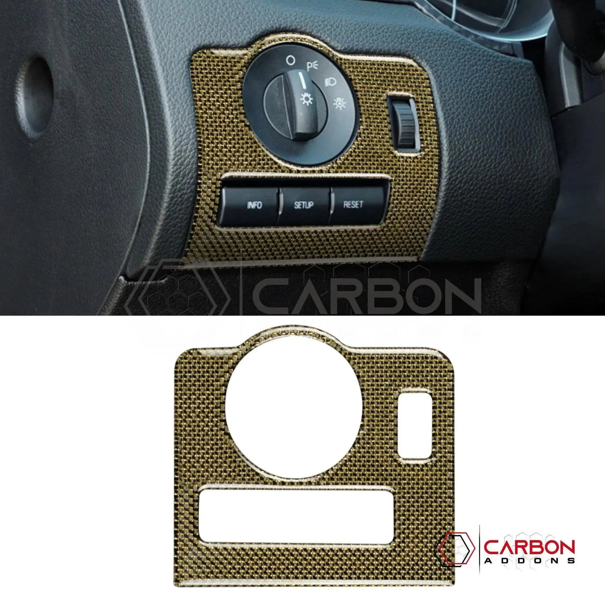 Reflective Carbon Fiber Headlight Control Trim Overlay For Mustang 2010-2014