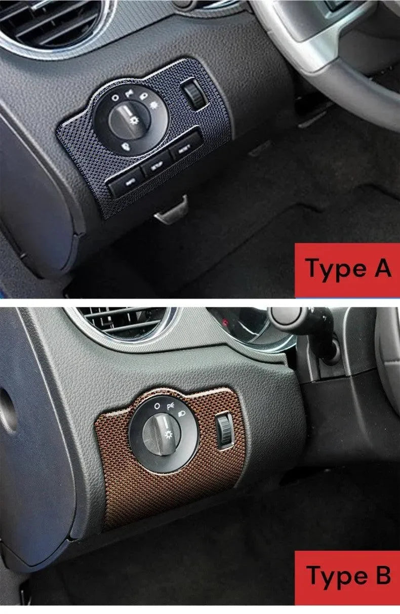 Reflective Carbon Fiber Headlight Control Trim Overlay For Mustang 2010-2014