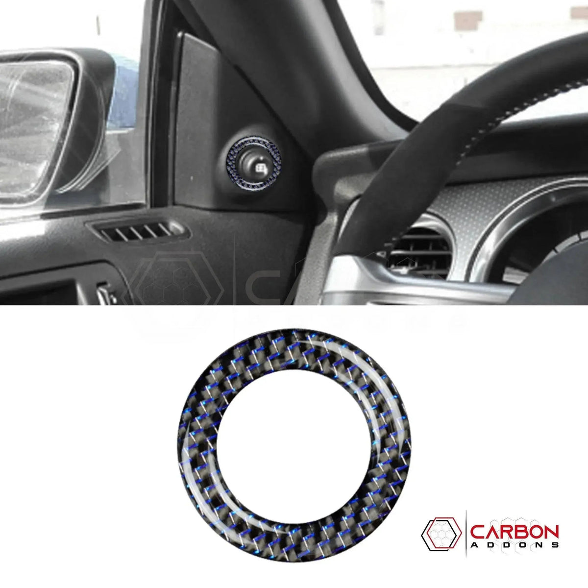 Reflective Carbon Fiber Mirror Adjuster Trim Overlay For Mustang 2010-2014