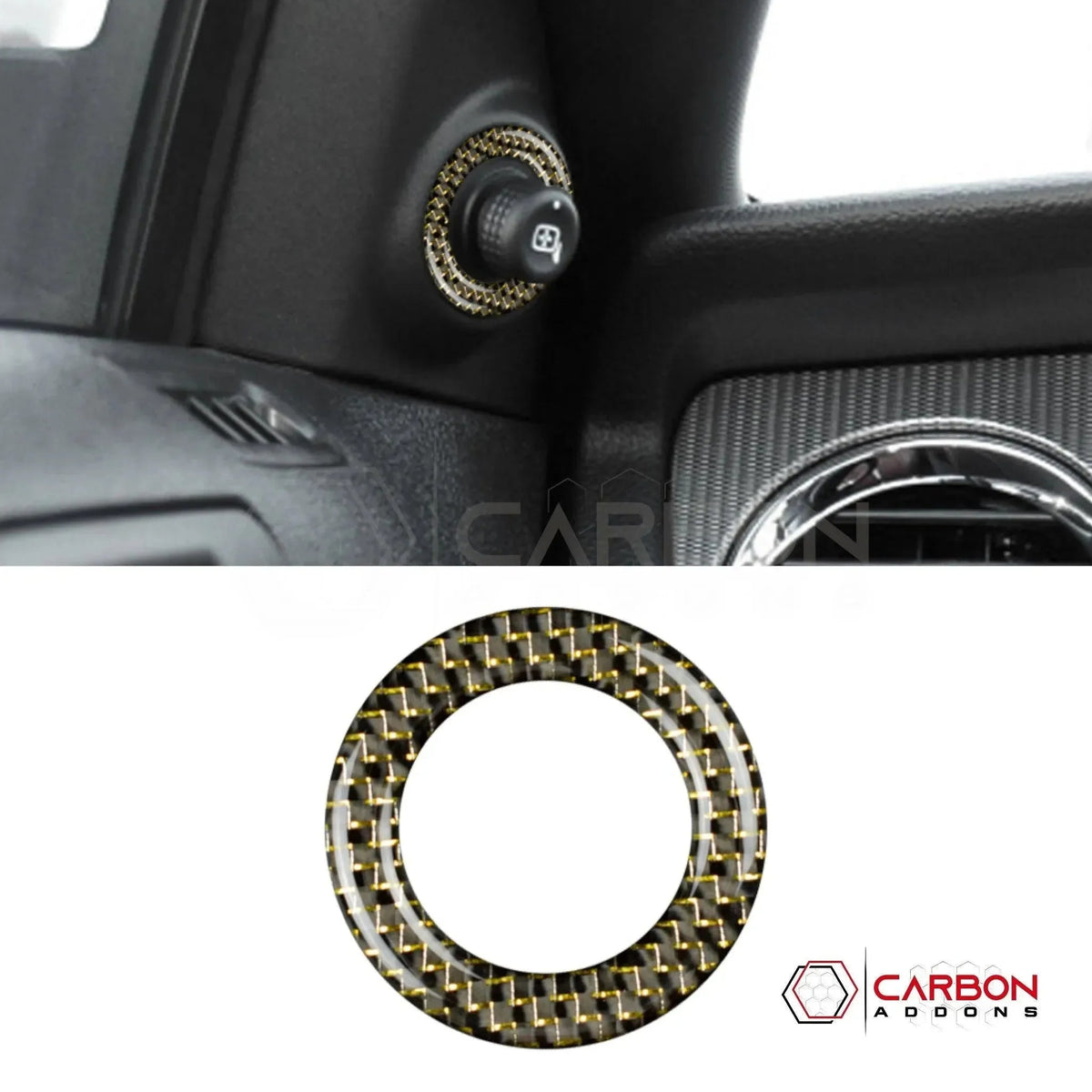 Reflective Carbon Fiber Mirror Adjuster Trim Overlay For Mustang 2010-2014