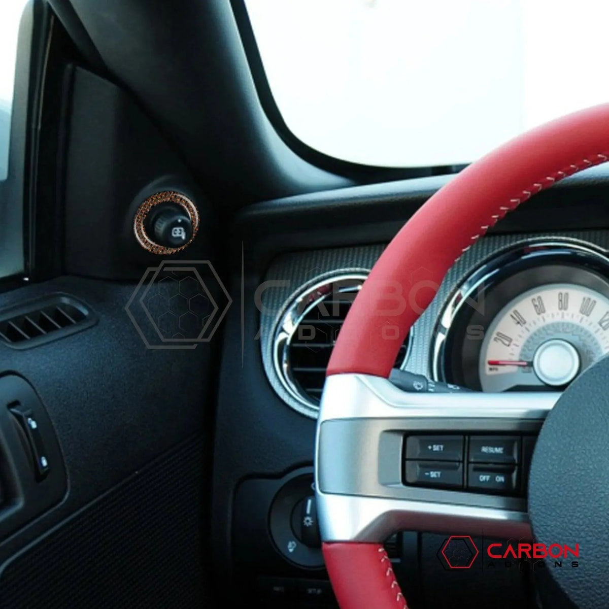 Reflective Carbon Fiber Mirror Adjuster Trim Overlay For Mustang 2010-2014