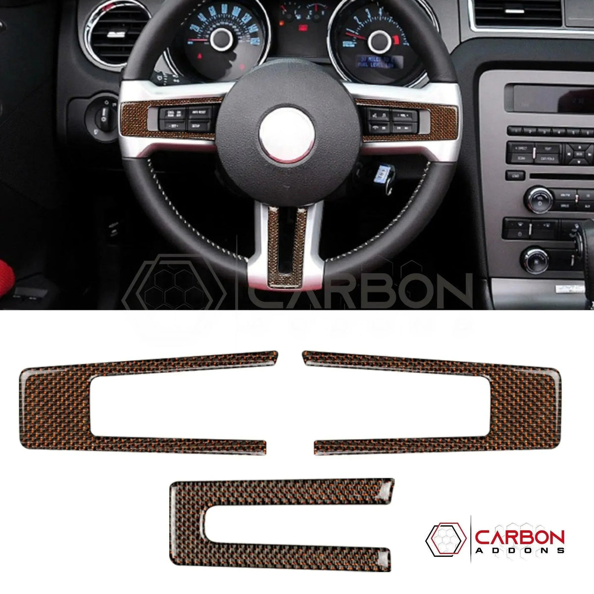 Reflective Carbon Fiber Steering Wheel Trim Overlay For Mustang 2010-2014