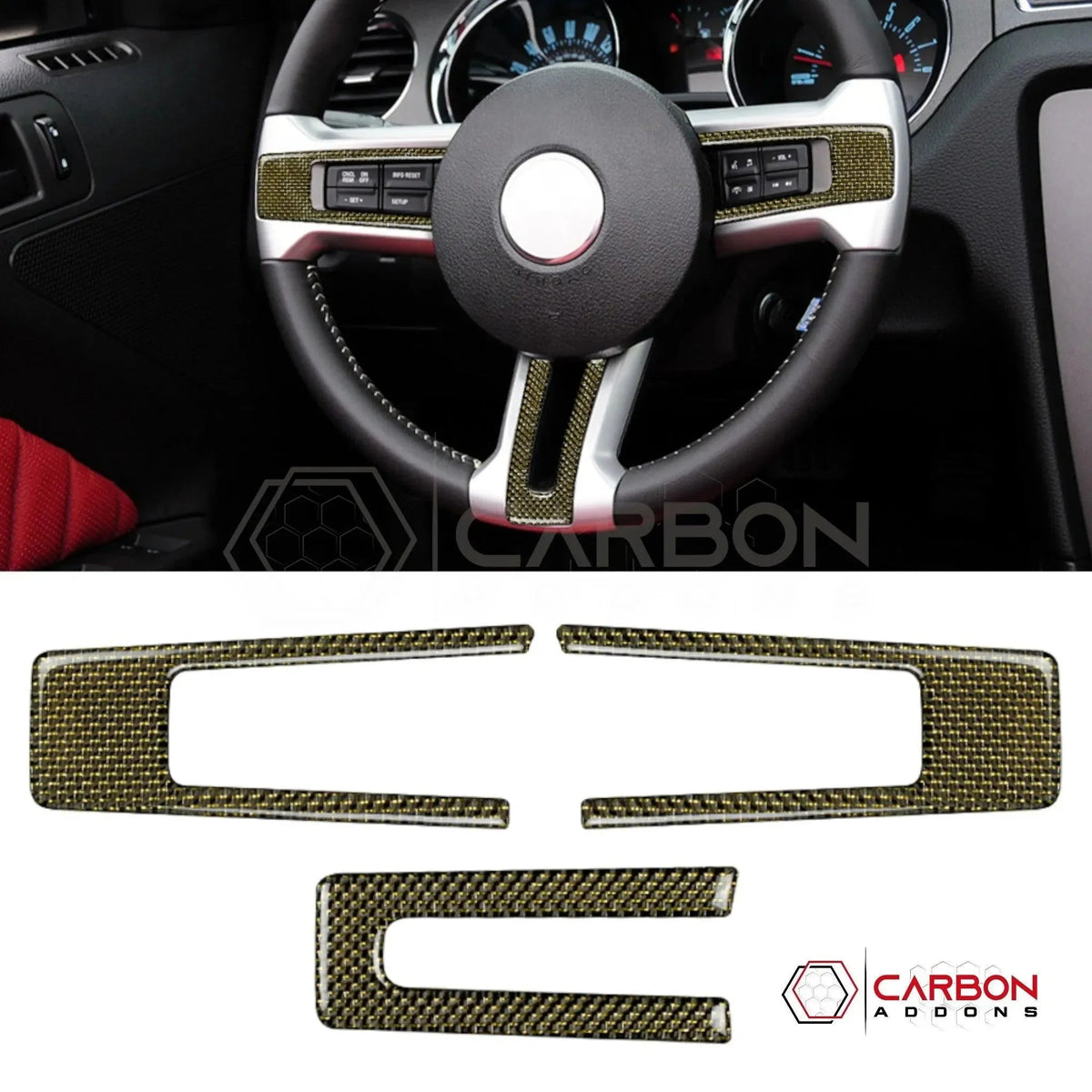 Reflective Carbon Fiber Steering Wheel Trim Overlay For Mustang 2010-2014