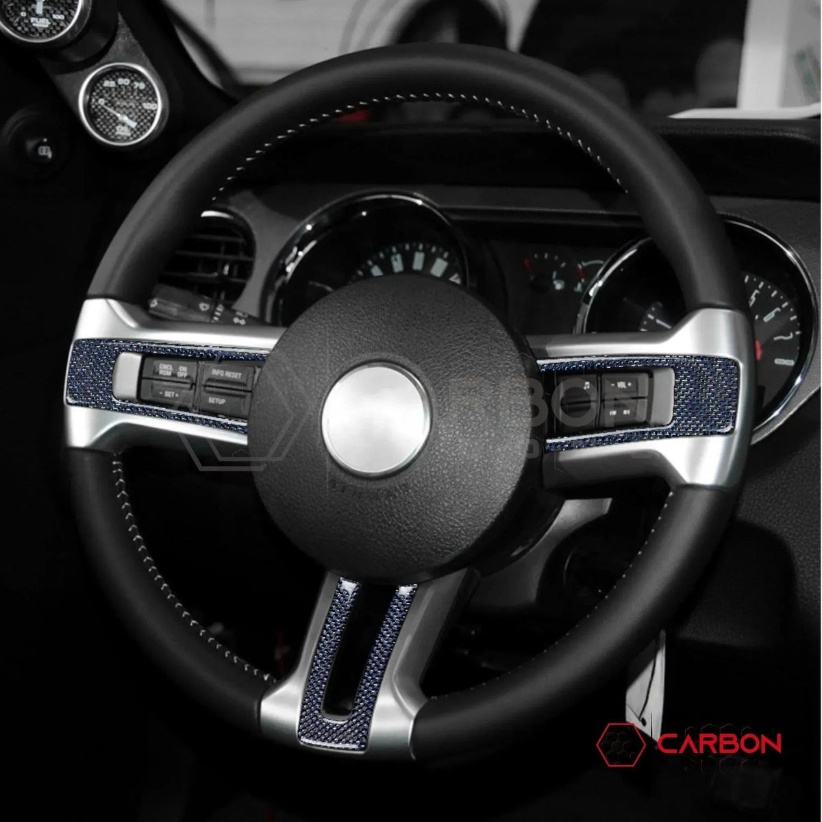 Reflective Carbon Fiber Steering Wheel Trim Overlay For Mustang 2010-2014