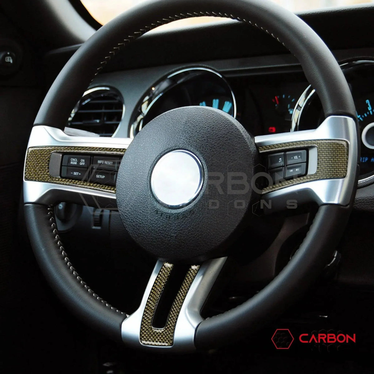 Reflective Carbon Fiber Steering Wheel Trim Overlay For Mustang 2010-2014