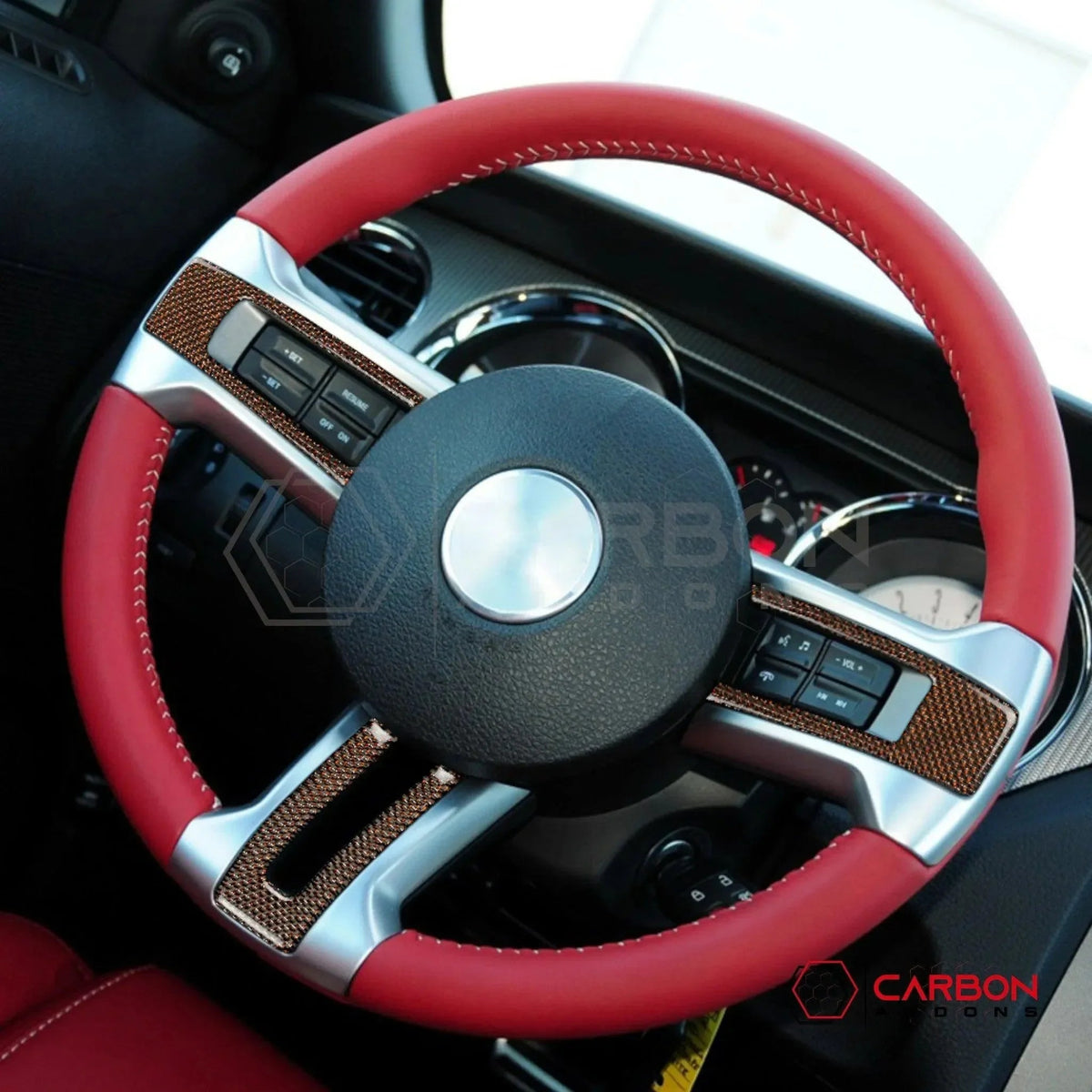 Reflective Carbon Fiber Steering Wheel Trim Overlay For Mustang 2010-2014