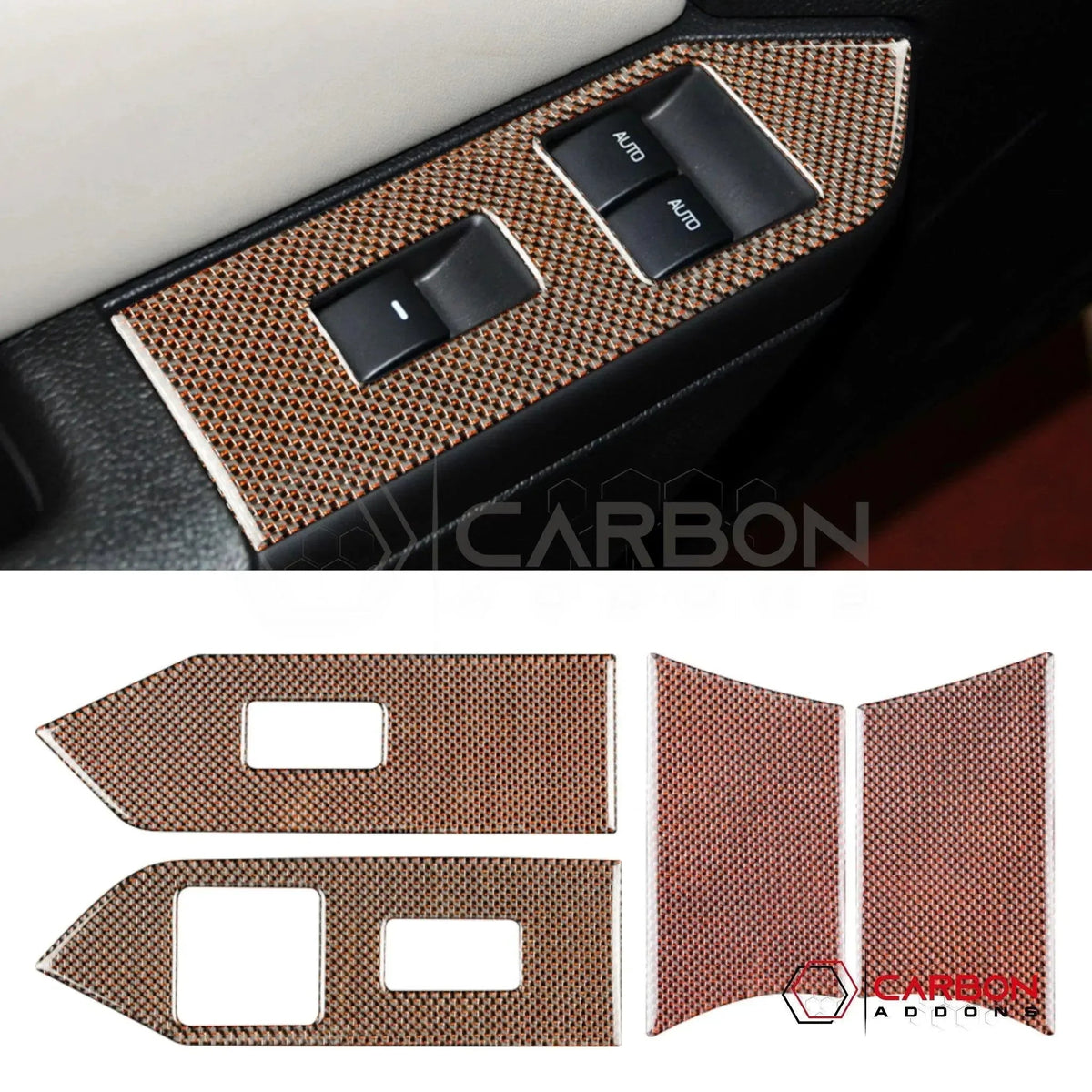Reflective Carbon Fiber Window Switch Trim Overlay For Mustang 2010-2014