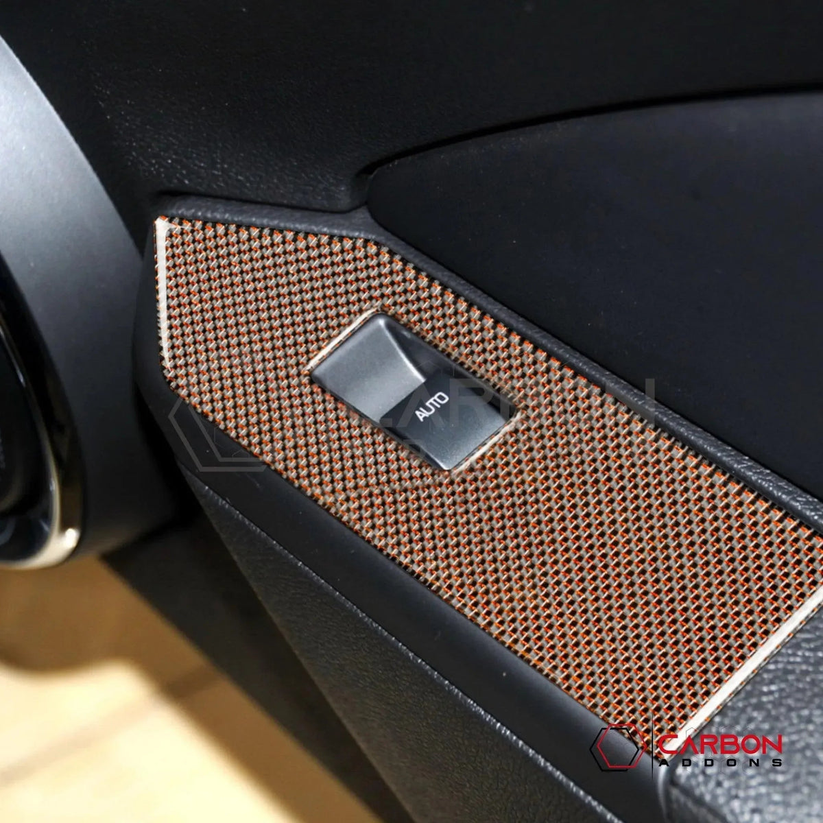 Reflective Carbon Fiber Window Switch Trim Overlay For Mustang 2010-2014