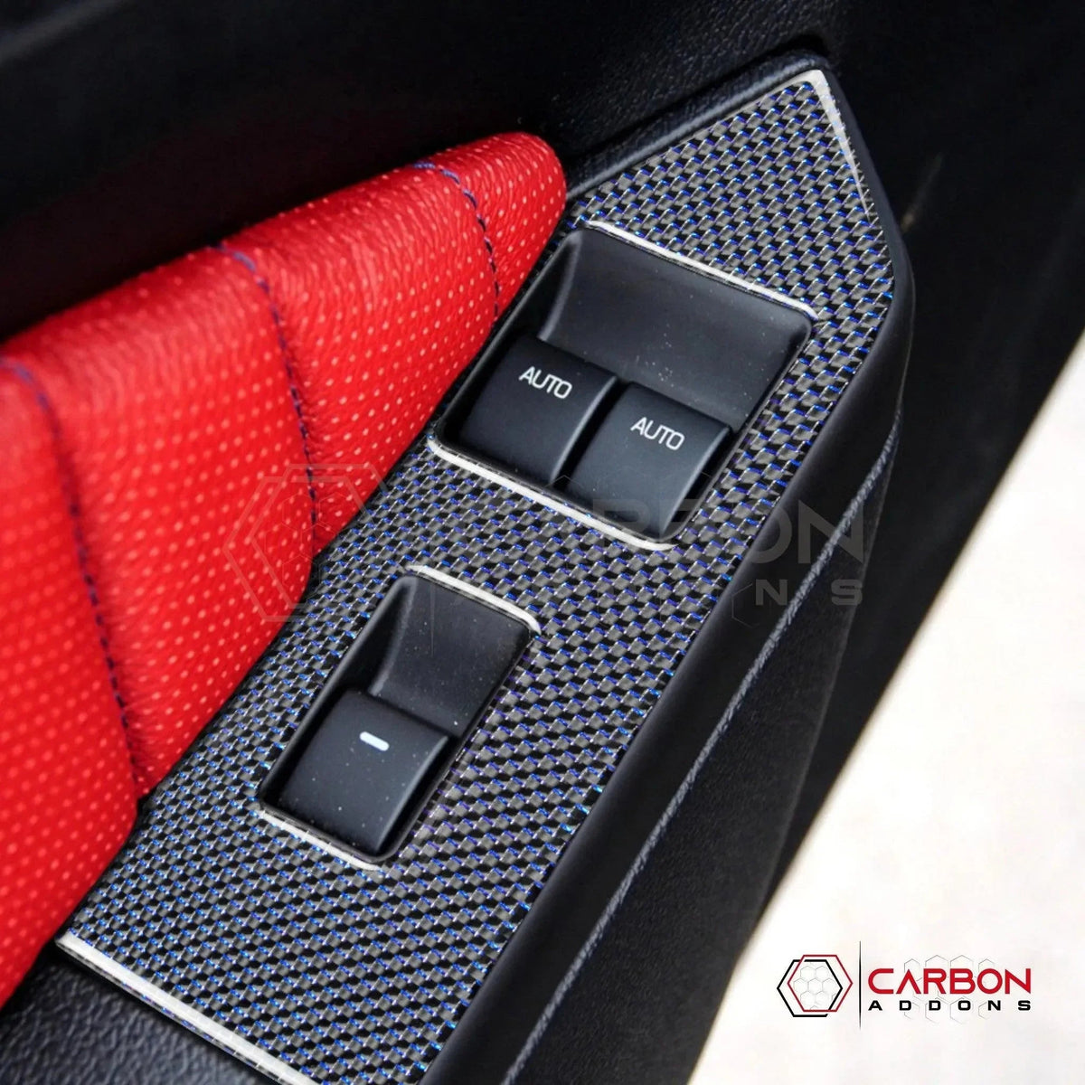 Reflective Carbon Fiber Window Switch Trim Overlay For Mustang 2010-2014
