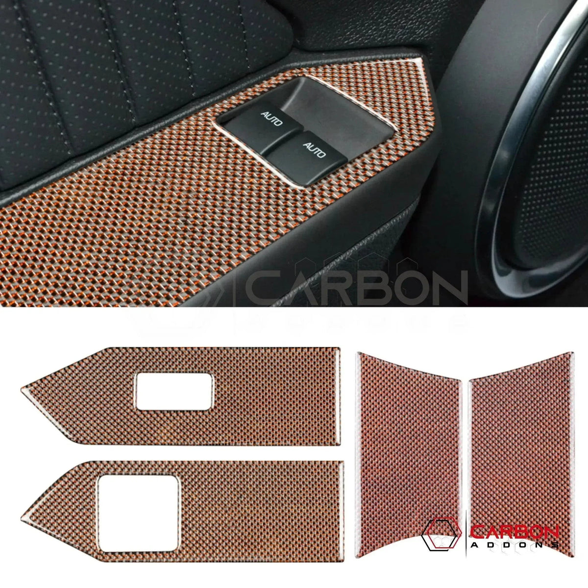 Reflective Carbon Fiber Window Switch Trim Overlay For Mustang 2010-2014