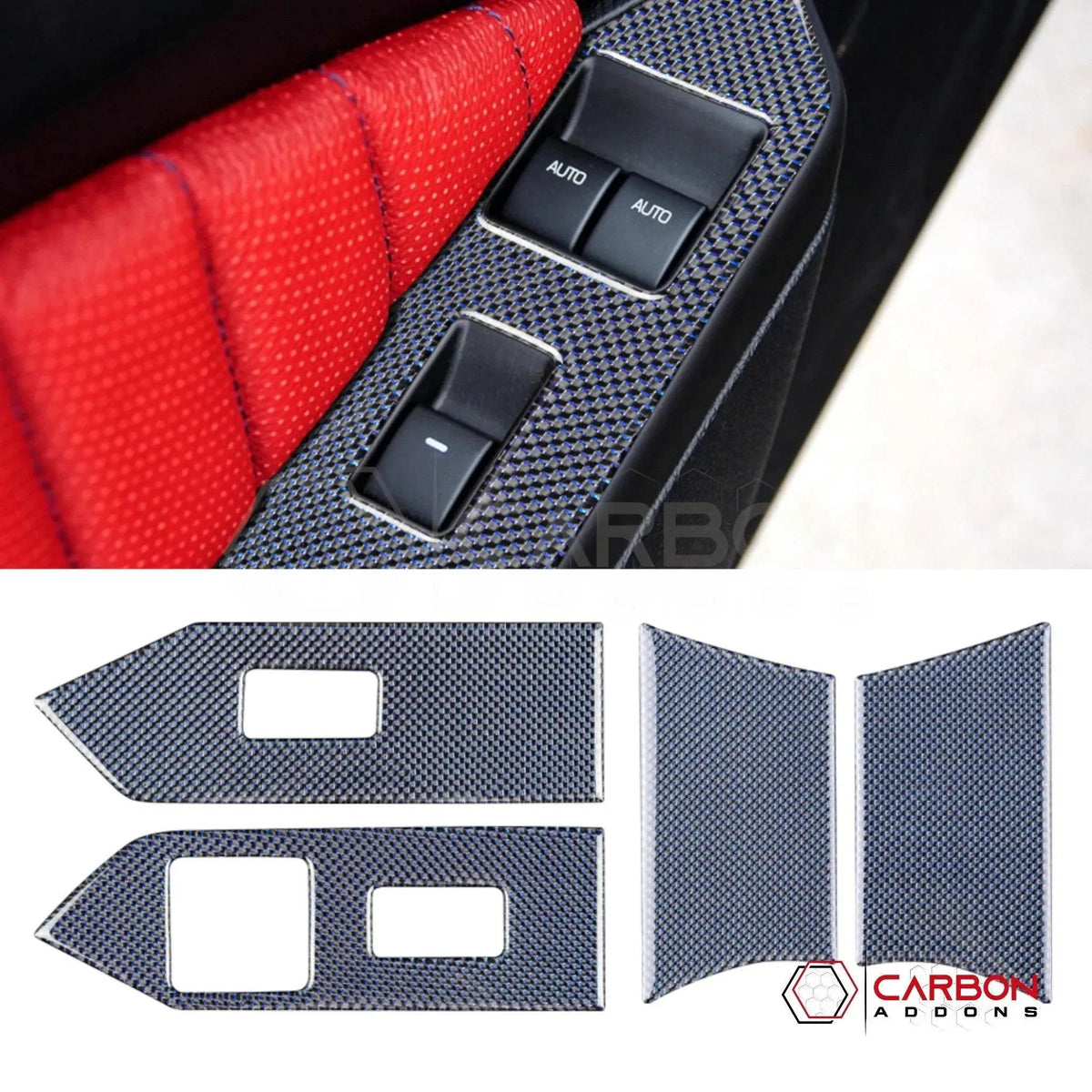Reflective Carbon Fiber Window Switch Trim Overlay For Mustang 2010-2014