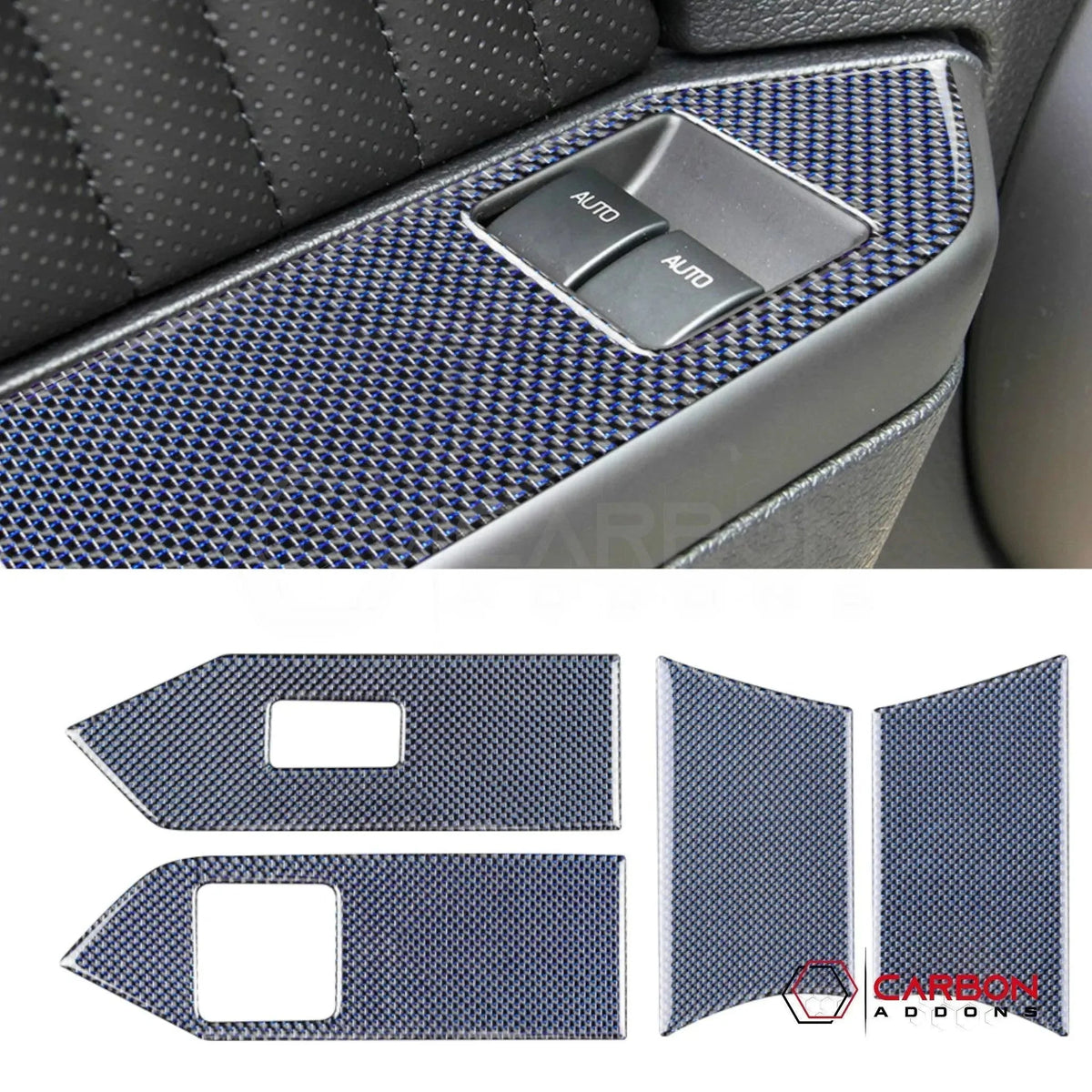 Reflective Carbon Fiber Window Switch Trim Overlay For Mustang 2010-2014