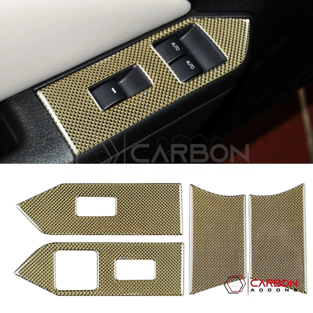 Reflective Carbon Fiber Window Switch Trim Overlay For Mustang 2010-2014