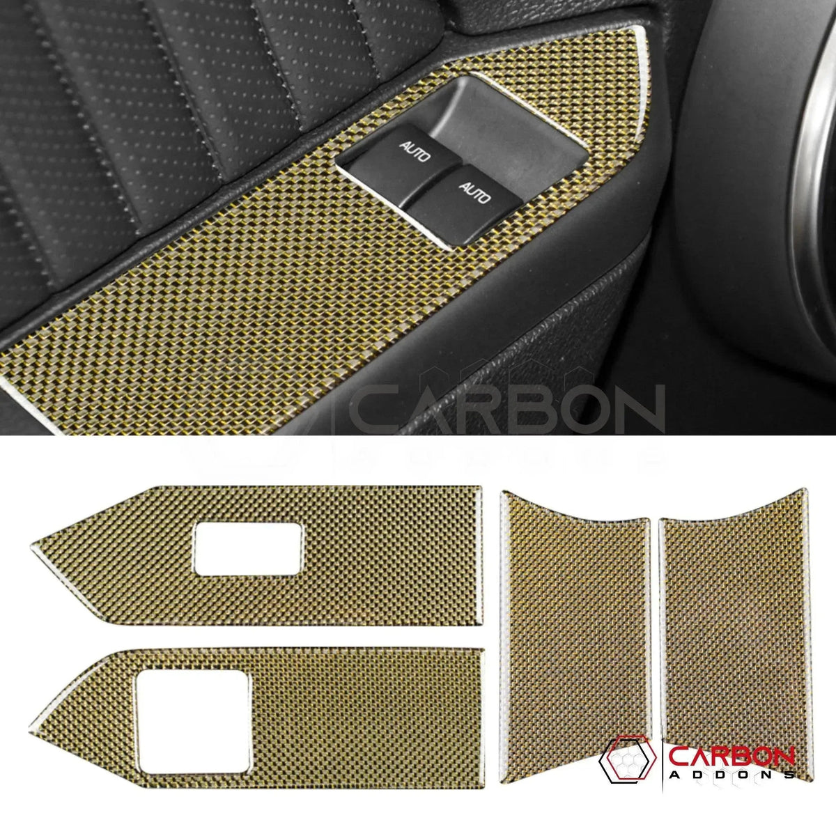 Reflective Carbon Fiber Window Switch Trim Overlay For Mustang 2010-2014
