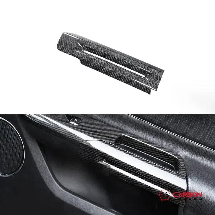 Carbon Fiber interior door chrome trim delete cover for Mustang 2015-2023