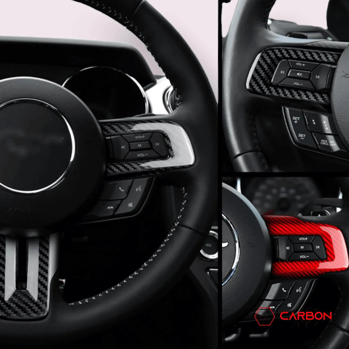 Carbon Fiber Steering Wheel Chrome Delete Cover for Mustang 2015-2023