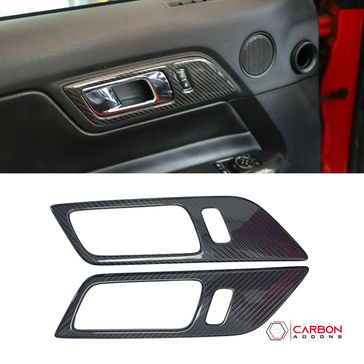 Hard Carbon Fiber Interior Door Handle Trim Covers for 2015–2023 Ford Mustang