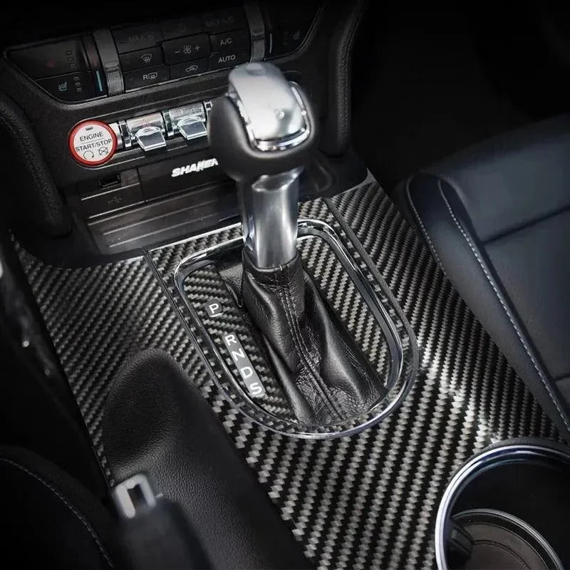 Real Carbon Fiber Center Console & Gear Shift Bezel Trim Overlay for Mustang 2015-2023