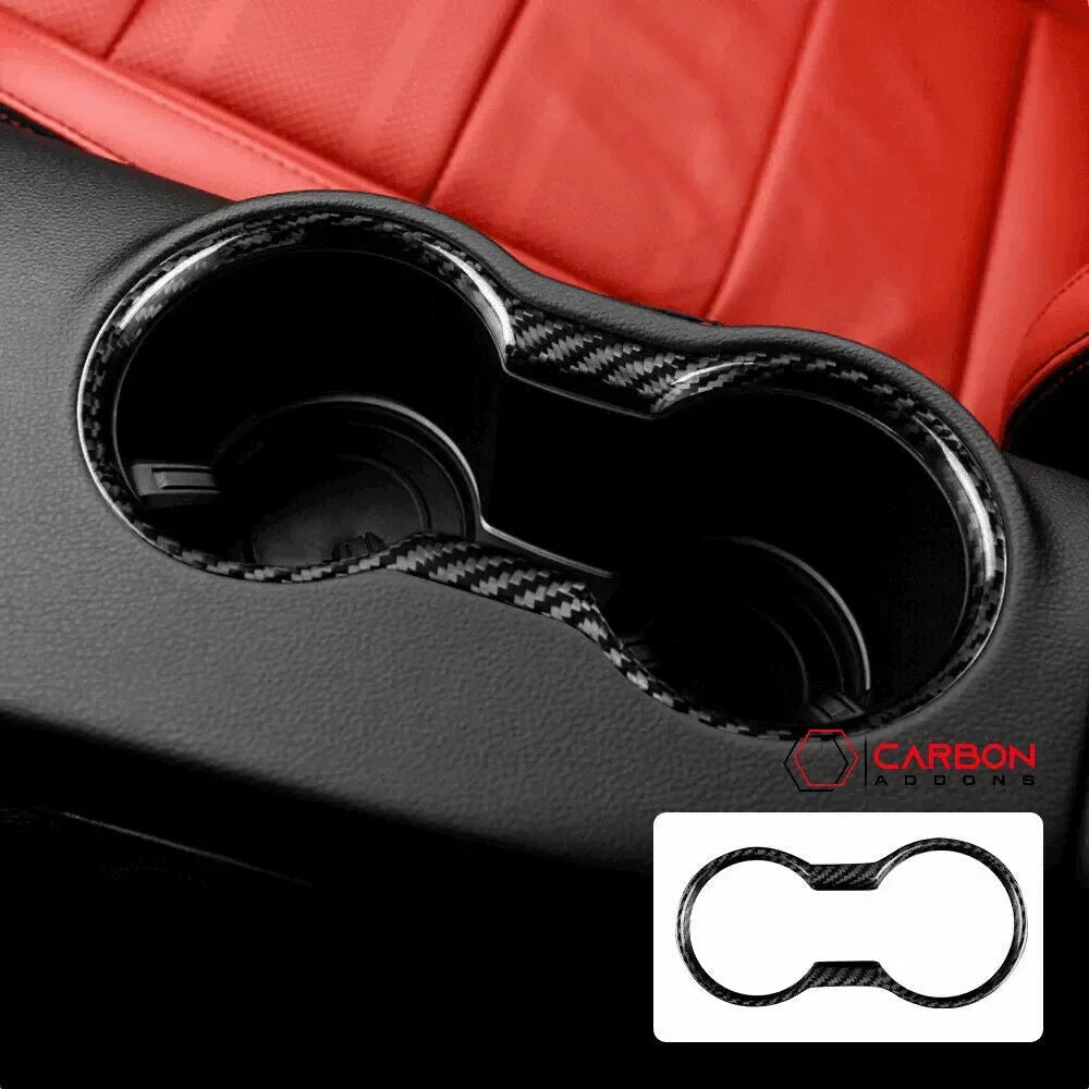 Real Carbon Fiber Cup Holder Trim Cover for Mustang 2015-2023