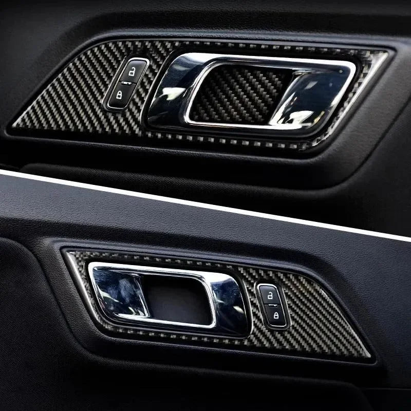 Real Carbon Fiber Interior Door Handle Overlay for Mustang 2015-2023