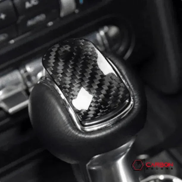 Real Carbon Fiber Shift Knob Button Trim Cover for Mustang 2015-2023