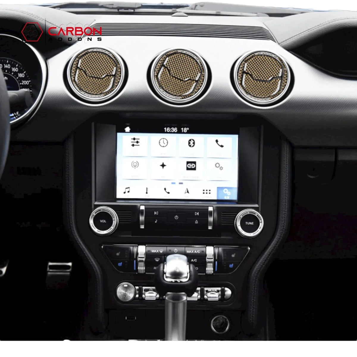 Reflective Carbon Fiber Center Air Vent Outlet Trim Overlay for Mustang 2015-2023