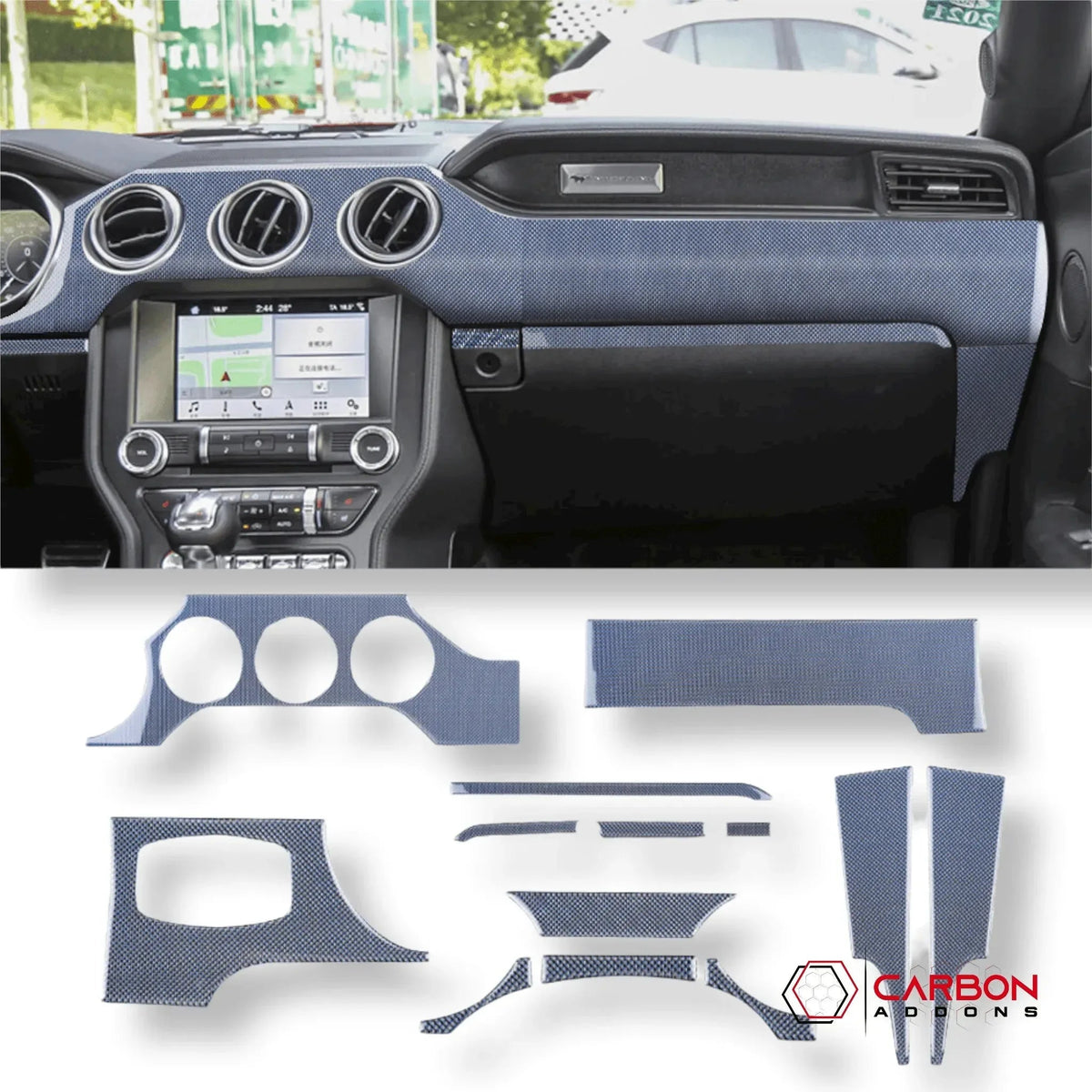 Reflective Carbon Fiber Full Dashboard Set for Mustang 2015-2023