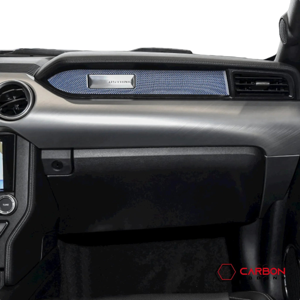 Reflective Carbon Fiber Passenger Dashboard Emblem Trim Overlay for Mustang 2015-2023