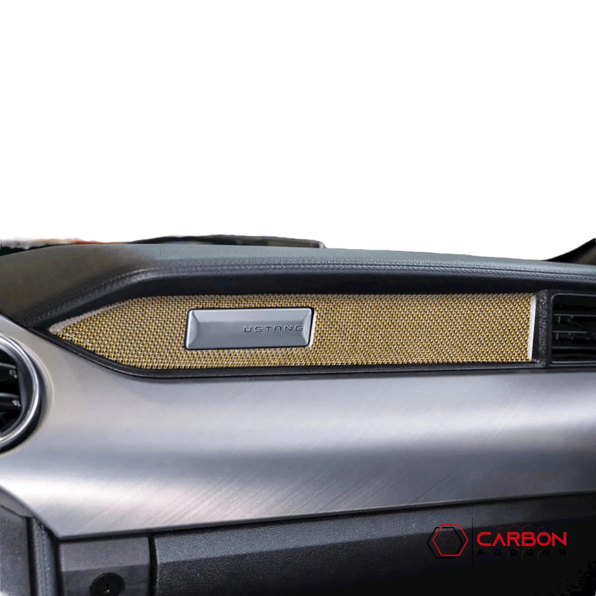 Reflective Carbon Fiber Passenger Dashboard Emblem Trim Overlay for Mustang 2015-2023