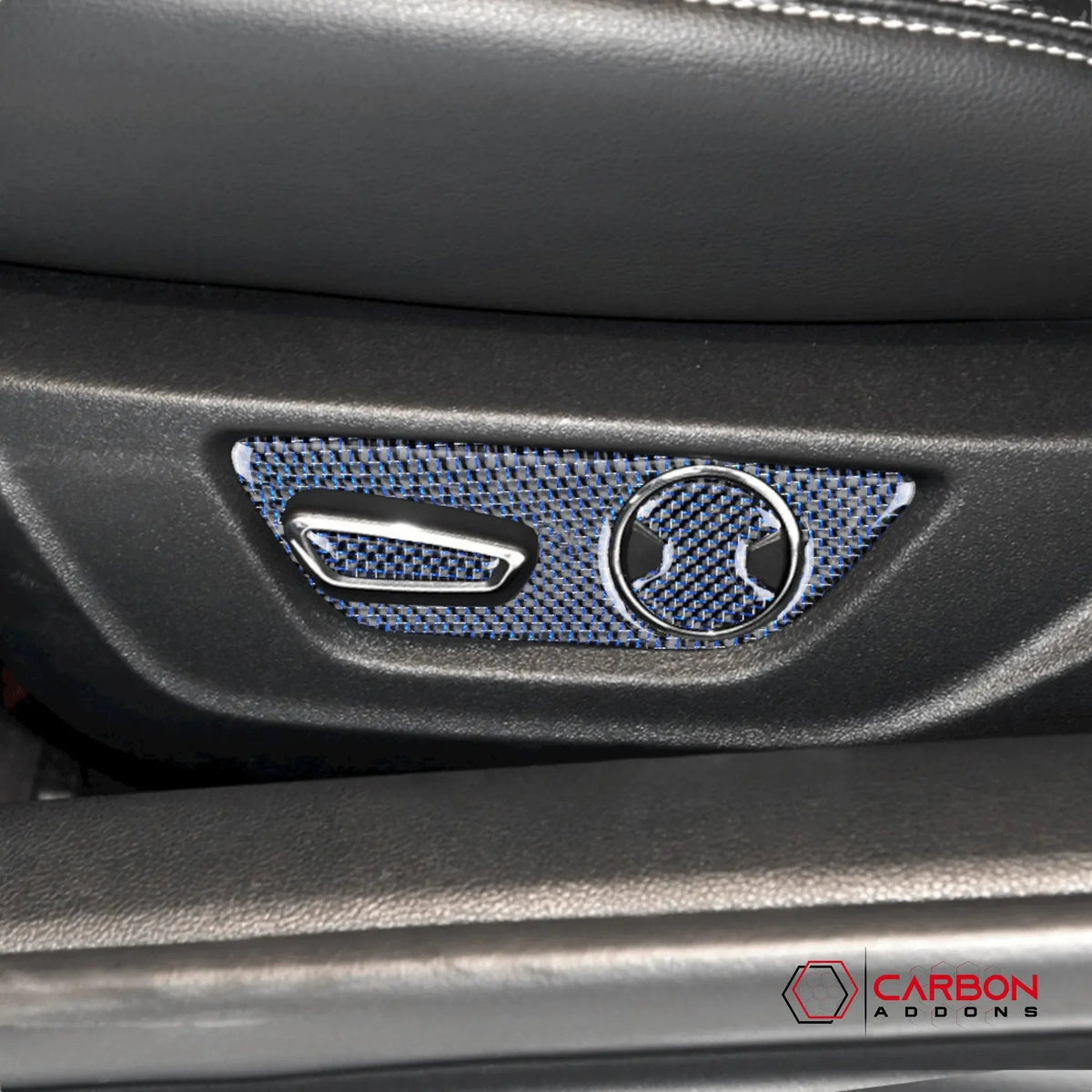 Reflective Carbon Fiber Seat Function Control Trim Overlay For Mustang 2015-2023