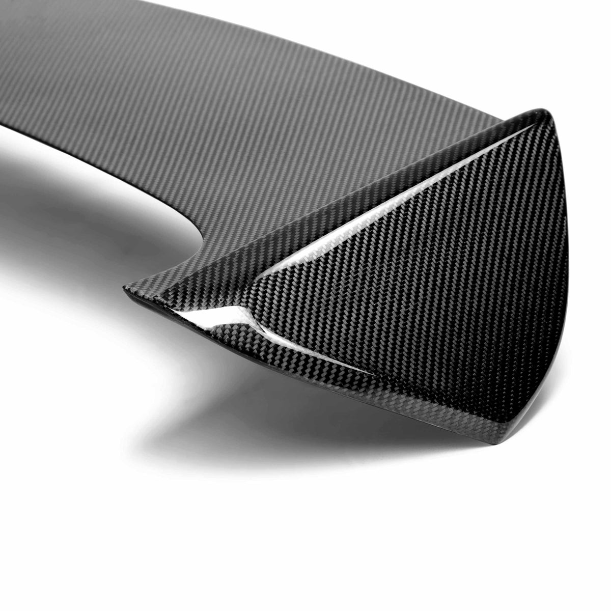 STI-Style Carbon Fiber rear spoiler for 2008-2014 Subaru WRX / STi Hatchback, with cut-out for factory brake light.