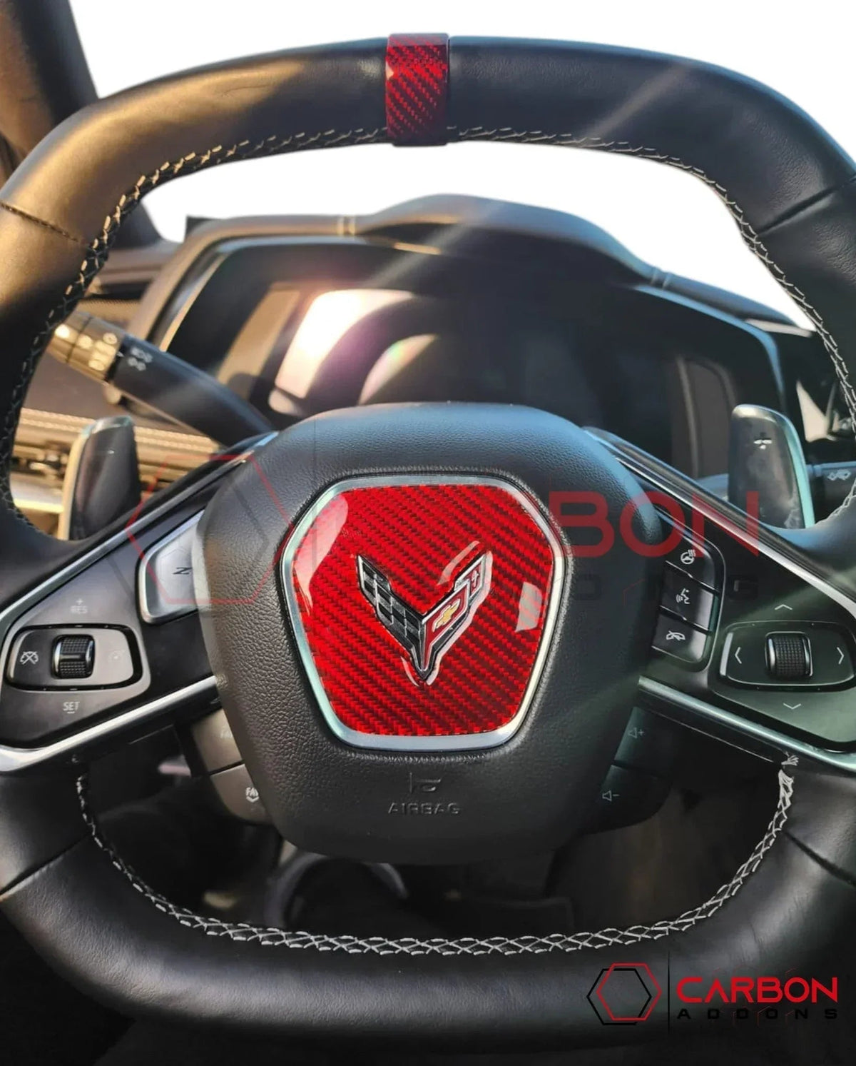 C8 Corvette Real Carbon Fiber Steering Wheel Airbag Center Cover | Interior Upgrade (2020–2027)