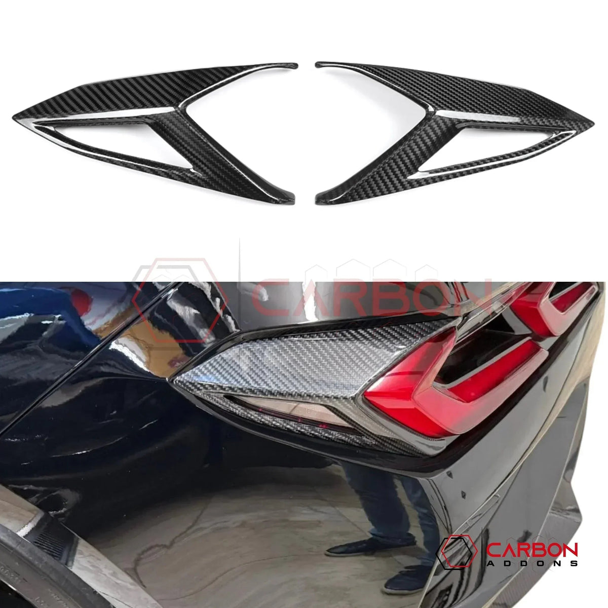 C8 Corvette Rear Taillight Side Lamp Frame Cover – Real Dry Carbon Fiber (2020–2027 Stingray, Z51, Z06, ZR1, HTC & Coupe)